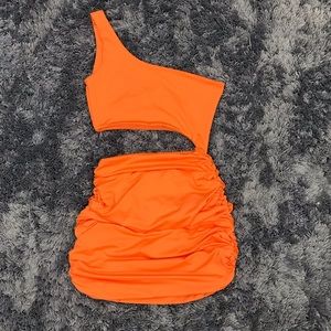 Ruched Orange One-Shoulder Mini Dress XS